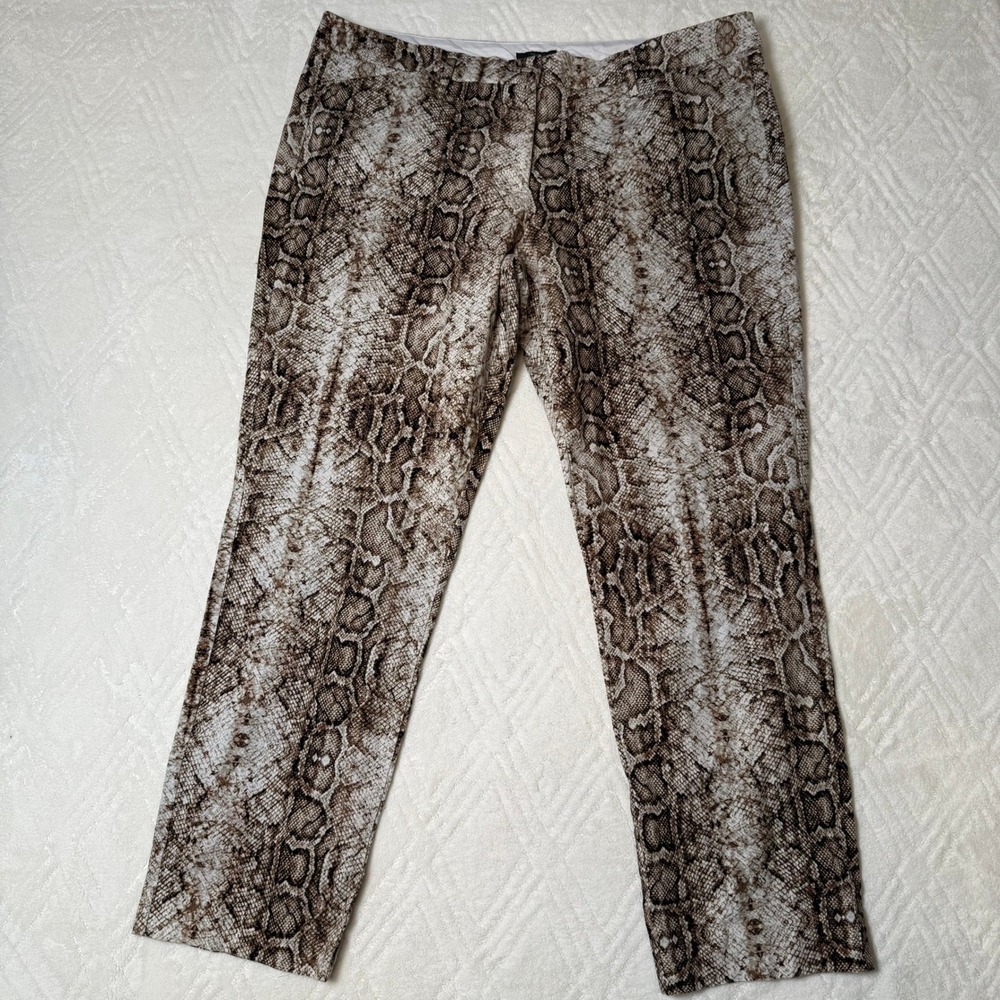 Statement Worthington Snakeskin Print Ankle Pants 12 Brown Stretch Trousers